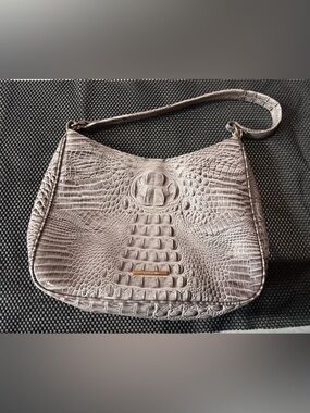 Brahmin Genuine Leather Croc-Embossed Shoulder Bag in Light Gray